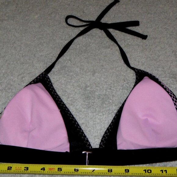 Xhilaration Black Triangle String Bikini Top Blue Pink & Mesh Trim Accents - M - Picture 4 of 9